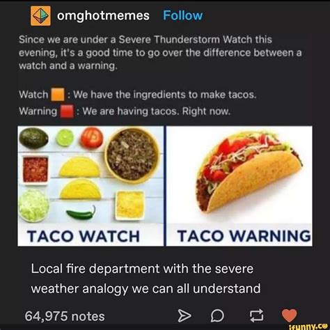 tornado watch vs warning taco meme